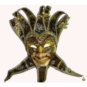  Masquerade Jester Masks with Black Collars and Mix Gold 