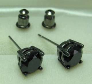 MEN Black Plated stud earrings with 8mm Black Onyx CZ  
