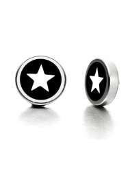 Beautiful Mens Star Stud Stainless Steel Earrings Silver & Black