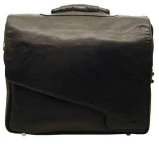 NEW Designer Black Leather Large Laptop Briefcase Messenger Bag by KW