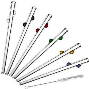   Dots Multicolored 7 Piece 9.5mm 9 Inch Glass Straws and Brush Set