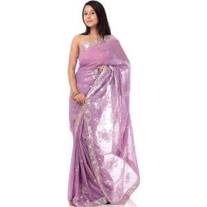  Orchid Mist Sari with Embroidered Sequins and Self Weave 