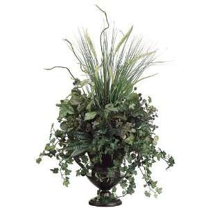  34 Grass, Ivy, Willow & Raspberry Silk Plant w/Metal Urn 