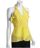 BCBGMAXAZRIA lime yellow silk pleated halter top style# 318646401