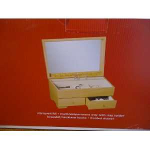 Chest Jewelry Box Mirrored Lid,Multicompartment tray with ring holder 