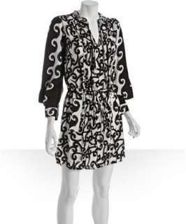 Diane Von Furstenberg white broken waves print silk Diced Embellished 