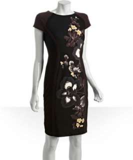 Donna Morgan black and bark stretch floral print short sleeve dress 