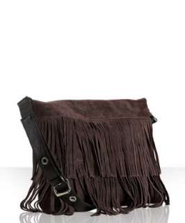 Susan Farber dark brown suede Tahoe fringe crossbody bag   