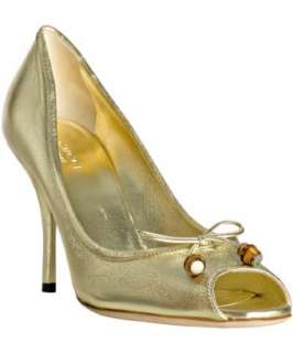 Gucci gold leather Bamboo Bow peep toe pumps  