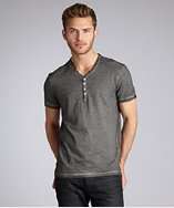 Projek Raw charcoal space dyed cotton short sleeve v neck henley style 