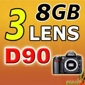 Nikon D90 Digital SLR Camera Body + 3 Lens 8GB+ON SALE 837654916148 