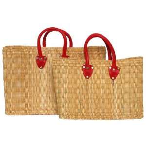 com Moroccan Straw Summer Beach / Shopper / Tote Bag Set of Two Large 