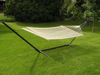 Extra Large White Two Adult Size Rope Hammock with Heavy Duty Black 15 