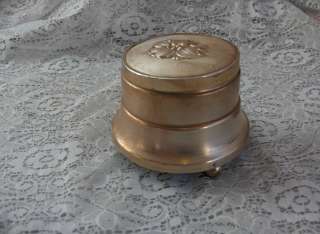 Antique Vintage Round Brass Music Box Vanity Powder Box Switzerland 2 
