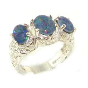  Luxury Sterling Silver Womens Large Opal Trilogy Ring 
