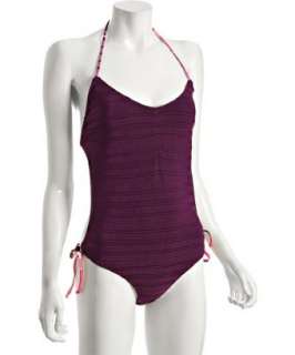 Tyler Rose Swimwear purple rib stripe Riviera halter swimsuit 