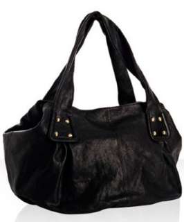 Sorial black leather gathered bucket tote  