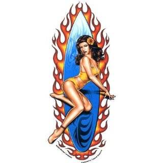 Michael Landefeld   Flame Surf Board Pin up Girl   Sticker / Decal by 