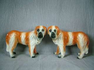 Pair Staffordshire St. Bernards with glass eyes  