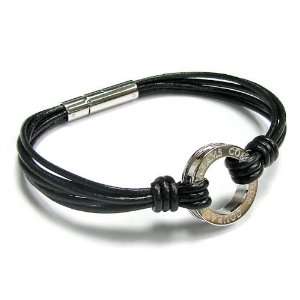   True Black Leather Cord 2mm Circular Clasp Wristband Bracelets 8 Men