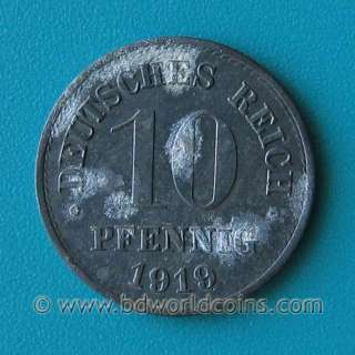 GERMANY EMPIRE 1919 10 PFENNIG 21mm ZINC coin KM#26  