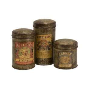   Vintage Iron Metal Spices Lidded Canisters   Set of 3