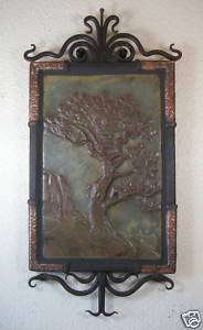 mission torrey pine tree tile in iron & copper frame  