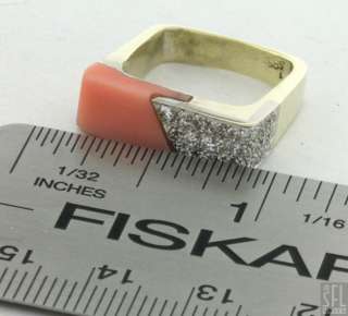   VINTAGE 14K YELLOW GOLD 0.36CT VS DIAMOND PINK CORAL COCKTAIL RING