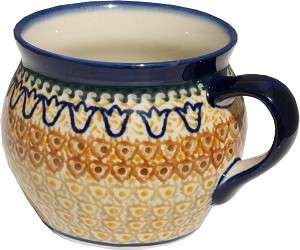 Polish Pottery Potbelly Coffee Mug 17 oz. Stoneware  
