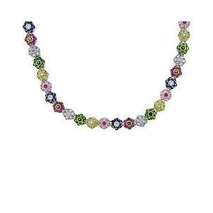    Sterling Silver Multi Color CZ Stones Flower Necklace Jewelry