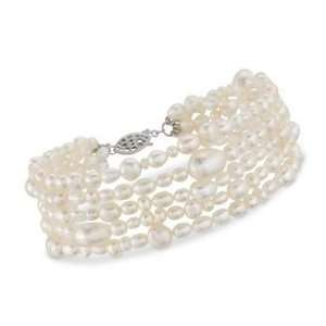   10mm Cultured Pearl Multi Strand Bracelet, Silver. 7.25 Jewelry