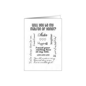  Will You Be My Matron of Honor Sister Words Card Health 