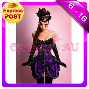 Ladies Purple Corset + Moulin Rouge Skirt Burlesque Costume Fancy 