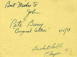 PETE BARRY   RARE Original Boston Celtics autographed album page. d 