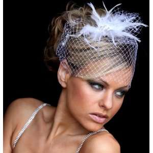 Couture Modern Vintage Bridal Birdcage Veil Veiling with Feather and 