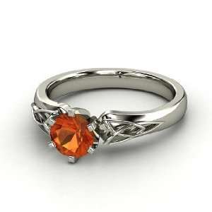  Fiona Ring, Round Fire Opal 14K White Gold Ring Jewelry