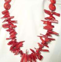 BLOOD RED Long Branch Stick Coral & STERLING SILVER Necklace & Pierced 