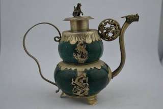   Handwork Jade Armoured Dragon Phoneix Monkey Lid Tea Pot    