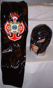 REY MYSTERIO Kids Size Solid Black Wrestling OUTFIT  