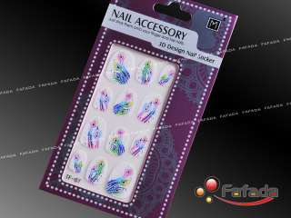 48 Pcs Rhinestone Peacock Feather Finger Toe Nail Stickers Decals 