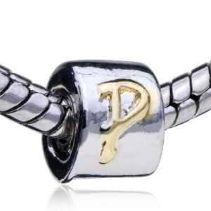   Letter P European Charm Bead Fits Pandora Bracelet Pugster Jewelry