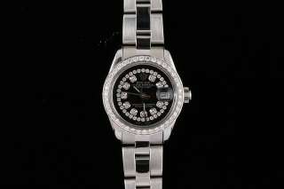 Ladies Rolex Black Diamond Dial Datejust Oyster Watch  