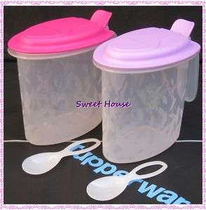 Tupperware Salt Pepper Spice with Spoon Set of 2 Rare  