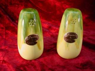   Cal ramics Ceramic CISSE Salt & Pepper SHAKERS Yellow Green  