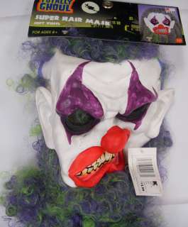 Scary Clown Purple Green Wig Vinyl Mask NWT  