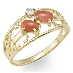  Pink Coral Ring with Diamond in 14K Yellow Gold Maui 