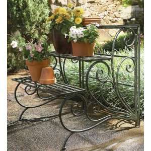  Plant Stand with Antique Scroll Design in Black Moss 