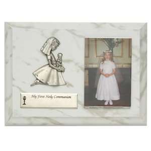 Wood Plaque with Praying Girl Fine Pewter Casting Childrens Religious 