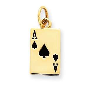  14k Gold Enameled Ace of Spades Card Charm Jewelry