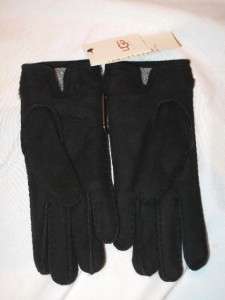 NWT UGG BLACK SHEARLING KNIT TRIMMED LACE GLOVES L/XL  